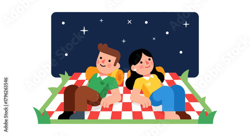 Evening Stargazing Couple Enjoying The Quiet Night Under The Celestial Canopy