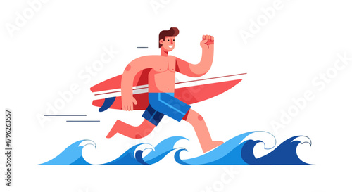 Energetic Surfer Races Across Waves With Surfboard Against Black Background