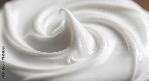 Close up of swirling white cream texture with soft lighting.