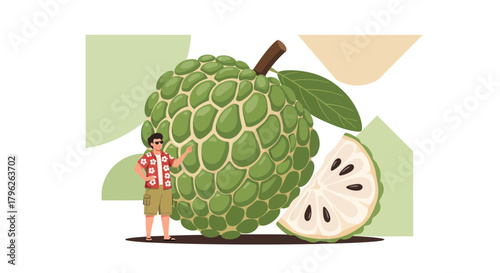 Exotic Custard Apple And Tourist: Tropical Fruit, Vacation, Summer, And Travel Theme