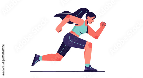Energetic Woman In Running Pose Showcasing Fitness, Sport, And Healthy Lifestyle