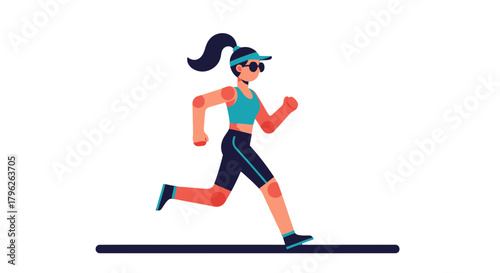 Energetic Woman in Activewear Running Against Black Background in Fitness Illustration