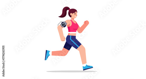 Energetic Woman Running Outdoors With Smartphone, Exercise and Active Lifestyle