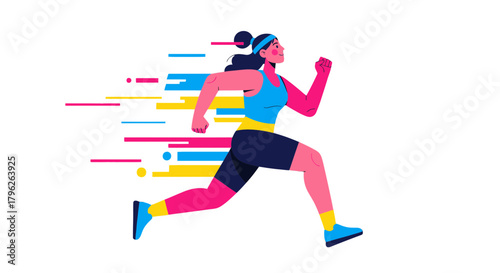 Energetic Woman Sprinting Against Black Background Demonstrating Dynamic Movement