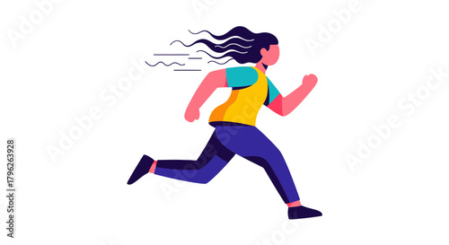 Energetic Woman Sprinting Against a Dark Backdrop Illustrating Motion and Dynamism