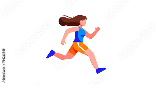 Energetic Woman Sprinting Against Black Background, Dynamic Movement Illustration