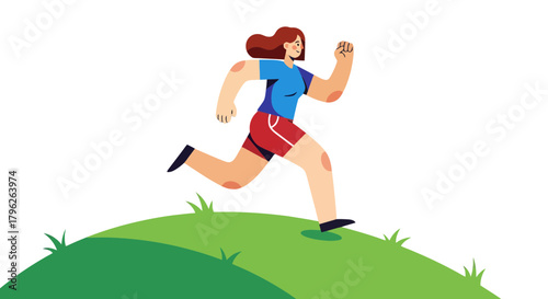 Energetic Woman Sprinting Up Hill Against a Dark Background For Fitness Concept