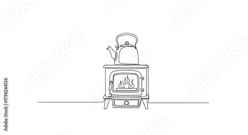 Fireplace with iron kettle symbolizing winter warmth and homestead life