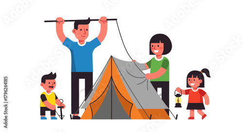 Family Camping Adventure: Setting Up a Tent Under the Starry Night Sky