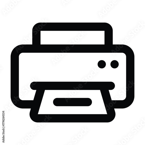 Office printer line drawing showing paper tray and simple stroke details. Great for document workflow, office layouts, and print-related graphics.