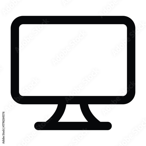 Desktop monitor outline drawing with rectangular screen and thin stroke. Ideal for interface mockups, workstation visuals, and digital layouts.