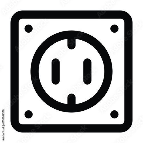 Minimal black electrical socket illustration. Great for energy, power supply, home utilities, and infrastructure design themes.