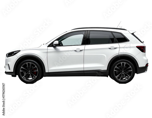 White modern SUV with black wheels, side view