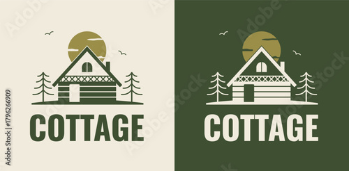 Minimalist vector logo for a chalet. Hand-drawn cabin.