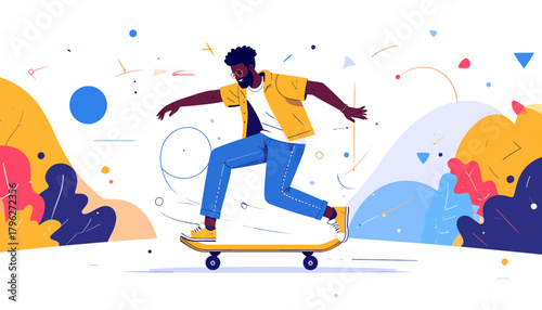 Skateboarder in Action Dynamic Illustration of a Person Skateboarding with Colorful Elements