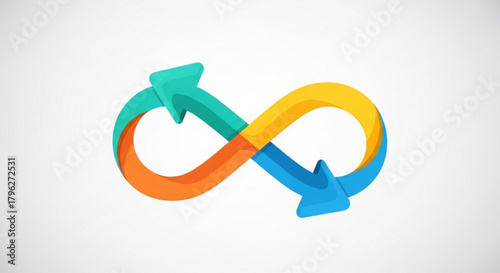 Infinity loop arrow symbol colorful arrows forming an endless cycle, representing continuity, repetition, and eternal processes