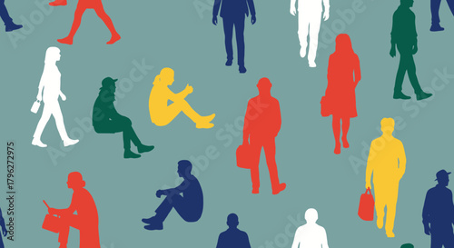 Colorful Crowd Silhouette Pattern Illustrating Community and Social Interaction Diversity