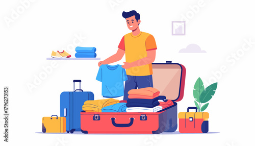 Packing Luggage for Travel and Vacation - Preparing Clothes and Essentials