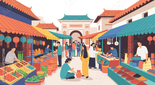 Vibrant market scene depicts traditional chinese cultural, perfect for travel blogs and tourism