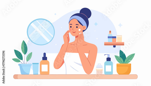Woman Applying Skincare Products for a Healthy and Radiant Complexion
