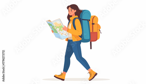 Adventurous Explorer Discovering New Paths with Map and Backpack