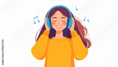 Delighted young woman with closed eyes, immersed in the melodies of her favorite music through modern headphones, finding peace and joy in her personal audio escape