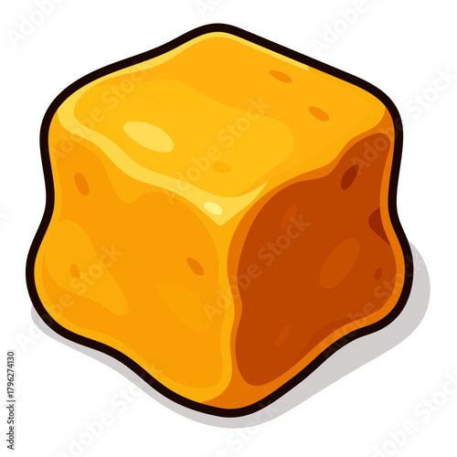 Golden Beeswax Icon, Cartoon Honey Wax Block Vector Illustration