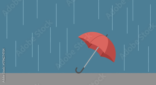 Illustrative rainy weather with a red umbrella for weather forecasts and concepts