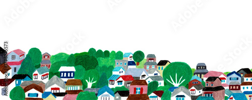 手描きイラスト　緑あふれる住宅街
