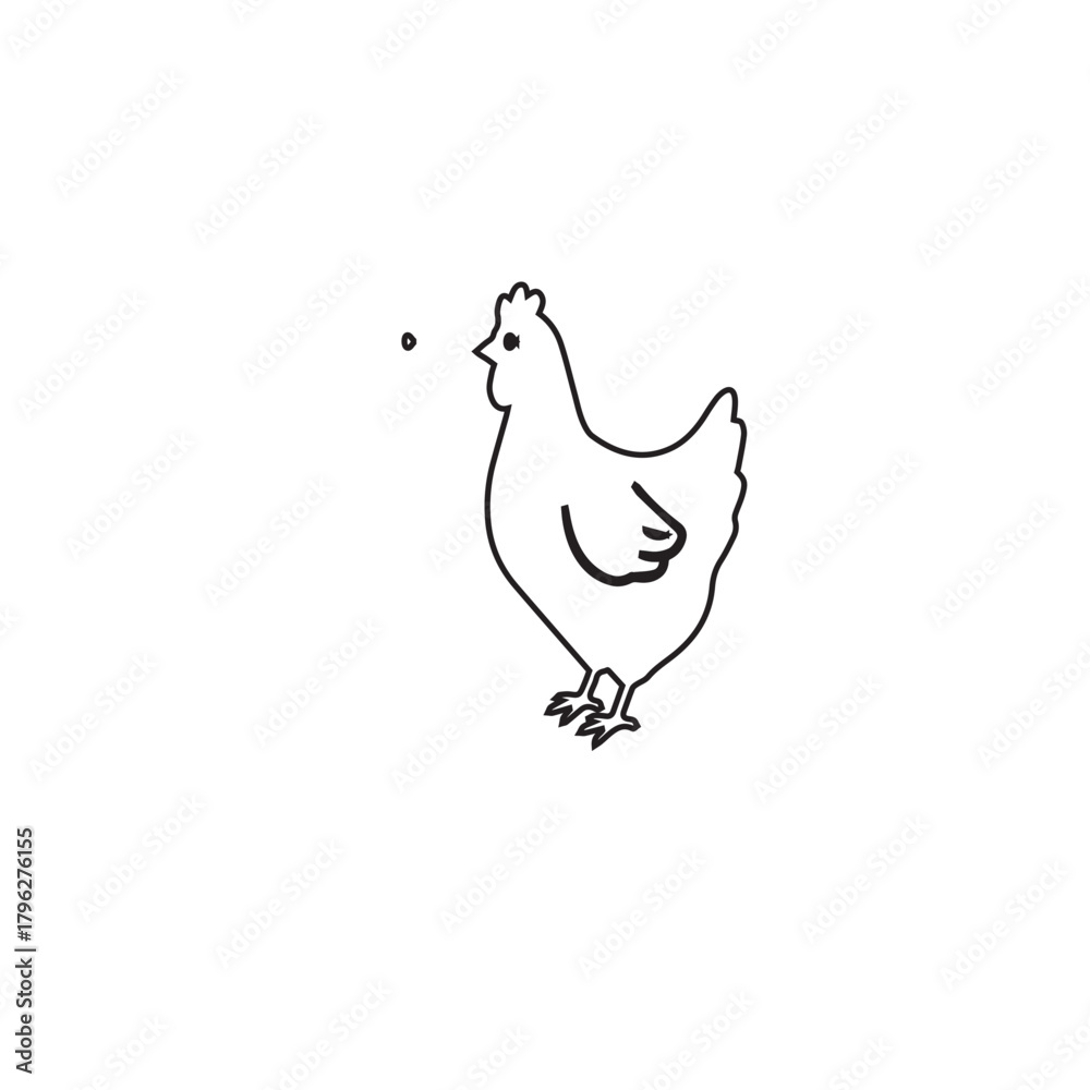 Fototapeta premium Minimalist Line Art Drawing of a Chicken on a White Background.