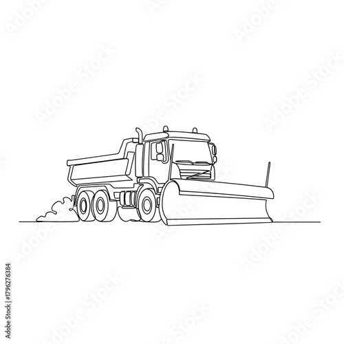 Heavy snowplow on road line art representing winter maintenance