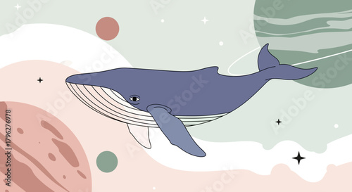 Whimsical whale in pastel space a unique illustration for playful design 50 characters