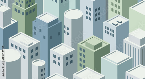 Isometric Cityscape Illustration with Modern Building Design and Architectural Features of a
