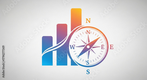 Colorful business graph with compass showing direction and growth, representing navigation towards financial success, gradient design