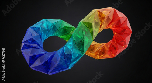 A vibrant, multicolored infinity symbol against a dark background, representing endless possibilities, continuity, and the interconnectedness of all things
