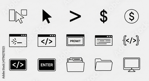 Set of programming and development icons this collection includes icons for coding, debugging, testing, and deployment ideal for web and app design