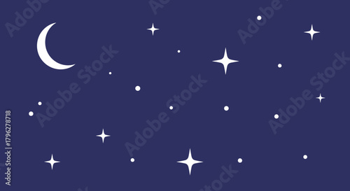 A serene night sky with a crescent moon and twinkling stars providing a calming celestial view