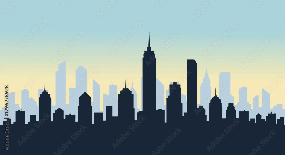 Fototapeta premium Silhouette of Cityscape at Dawn Illustrating Urban Development and Modern Architecture