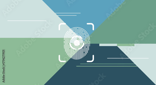 Abstract security fingerprint scanning on a colorful geometric background for data protection