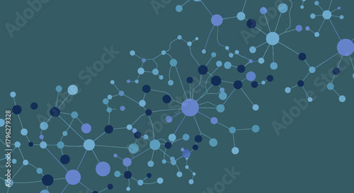 Abstract interconnected network of nodes and lines on dark blue background representing connection