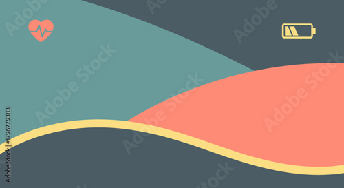 Abstract wellness background featuring heart rhythm and low battery symbol display