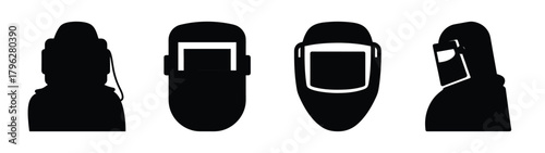 Set of welding helmet icons showing front and side profiles for protection