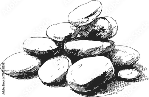 Stacked stones sketch, hand drawn cairn with smooth rocks in balanced pile — stock vector