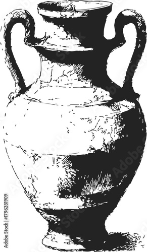 Ancient Greek amphora sketch, hand drawn style with textured shading — stock vector