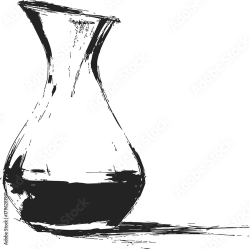 Carafe sketch hand drawn glass container with liquid and shadow — stock vector