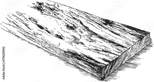 Wood plank sketch, hand drawn style, rough timber texture, isolated on white — stock vector