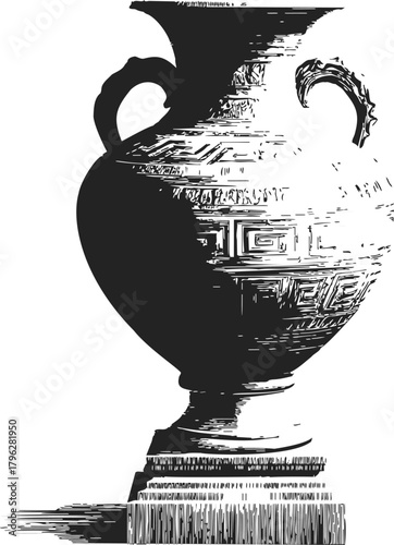 Ancient Greek vase sketch, hand drawn style with geometric patterns and ornamental handles — stock vector