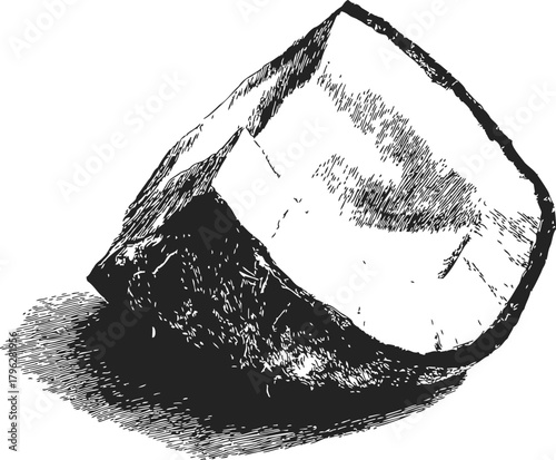 Coconut piece sketch, hand drawn style, detailed tropical fruit segment — stock vector