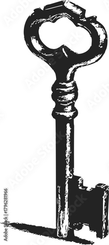 Antique skeleton key, hand drawn sketch style, vintage ornate lock opener — stock vector