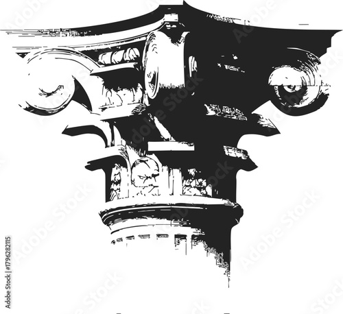 Corinthian column capital sketch, hand drawn vector, ornate acanthus leaves and volutes — stock vector